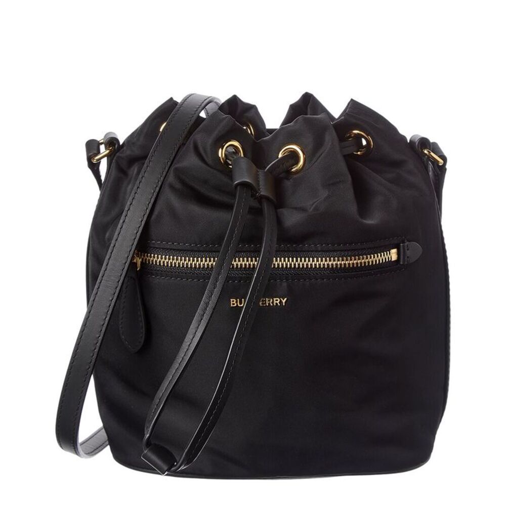 Burberry Nylon & Leather Bucket Bag, Black